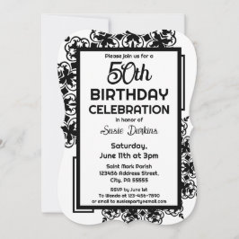 Invitación 50.ª fiesta de cumpleaños blanco y negro