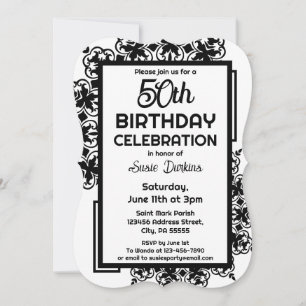 Invitación 50.ª fiesta de cumpleaños blanco y negro