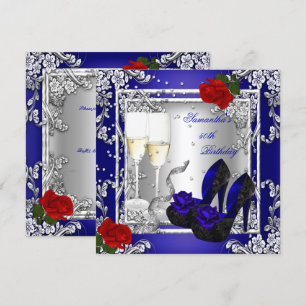 Invitación 50.ª fiesta de cumpleaños Blue Red Rose Silver