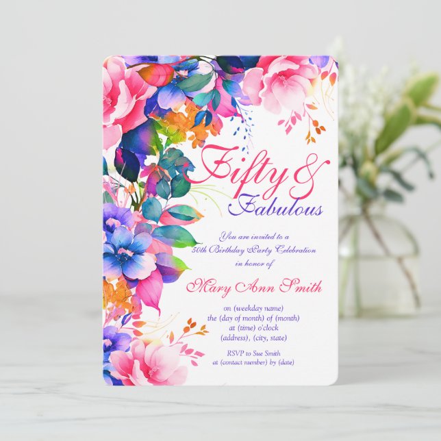 Invitación 50.ª fiesta de cumpleaños Bonito Garden Floral (Anverso de pie)
