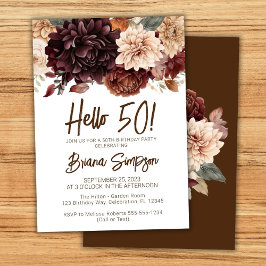 Invitación 50.ª Fiesta de Cumpleaños Brown Beige Flores Flora