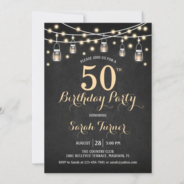 Invitación 50.ª fiesta de cumpleaños - Chalkboard Gold (Anverso)