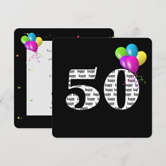 Invitación 50.ª fiesta de cumpleaños con globo (Anverso / Reverso)
