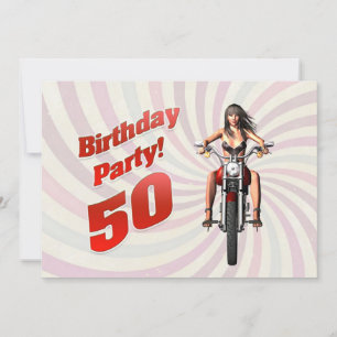 Invitación 50.ª fiesta de cumpleaños con un chica en moto