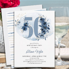 Invitación 50.ª Fiesta de Cumpleaños Costa Azul Floral Número