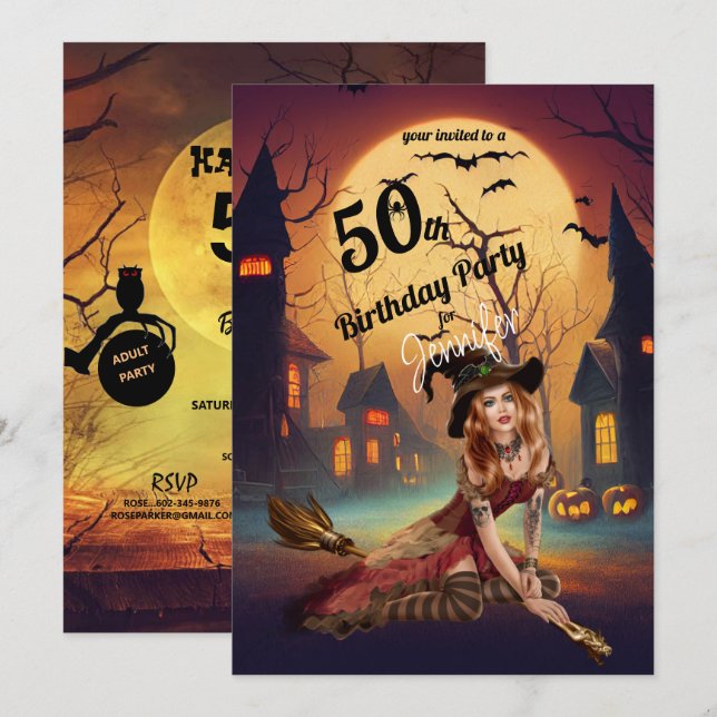 Invitación 50.ª fiesta de cumpleaños de Halloween (Anverso / Reverso)