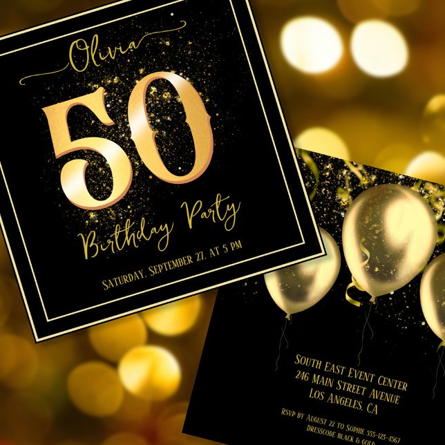 Invitación 50.ª Fiesta de Cumpleaños Deslumbrante Elegante Or (Subido por el creador)