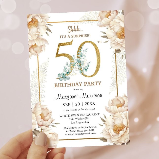 Invitación 50.ª Fiesta de Cumpleaños Elegante Floral de Peoní (Subido por el creador)