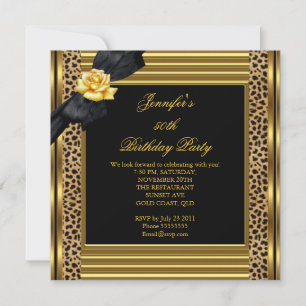 Invitación 50.ª Fiesta de Cumpleaños Elegante Leopard Gold Bl