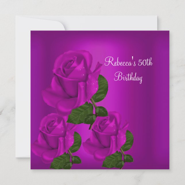 Invitación 50.ª Fiesta de Cumpleaños Elegante Rosa de Pluma P (Anverso)