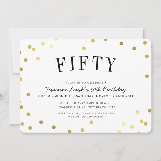 Invitación 50.ª FIESTA DE CUMPLEAÑOS elegantes lugares de con (Anverso)