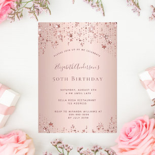 Invitación 50.ª fiesta de cumpleaños estrellas de oro rosa