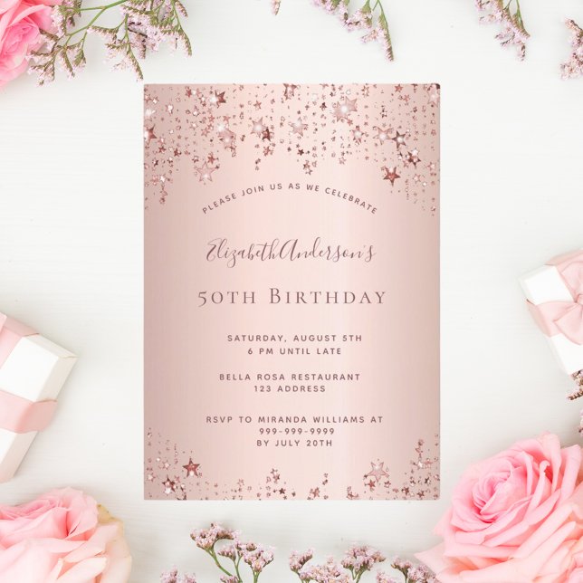 Invitación 50.ª fiesta de cumpleaños estrellas de oro rosa (Subido por el creador)