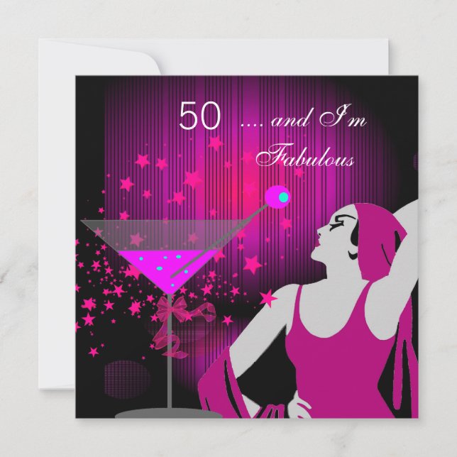 Invitación 50.ª Fiesta de Cumpleaños Fabuloso 50 Diva Blanco  (Anverso)