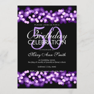 Invitación 50.ª fiesta de cumpleaños Faux Purple Hollywood Gl