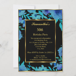 Invitación 50.ª Fiesta de Cumpleaños Flor Azul de Oro