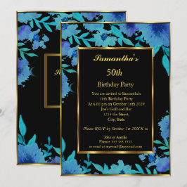 Invitación 50.ª Fiesta de Cumpleaños Flor Azul de Oro