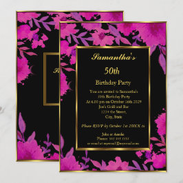 Invitación 50.ª Fiesta de Cumpleaños Flor Rosa Dorada