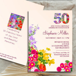 Invitación 50.ª fiesta de cumpleaños floral moderna 50 años f