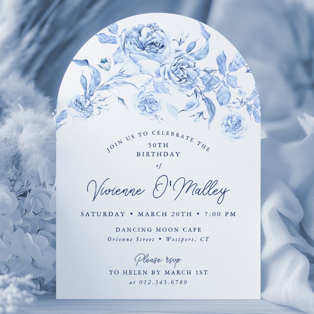 Invitación 50.ª Fiesta de Cumpleaños Forma de Arco Floral Azu (Subido por el creador)