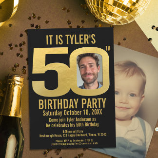 Invitación 50.ª fiesta de cumpleaños foto de oro negro