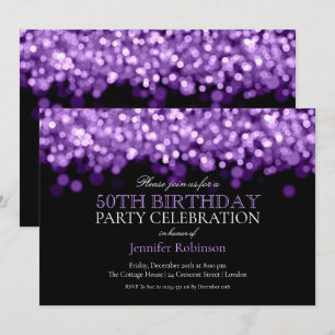 Invitación 50.ª fiesta de cumpleaños Glam Purple Lights
