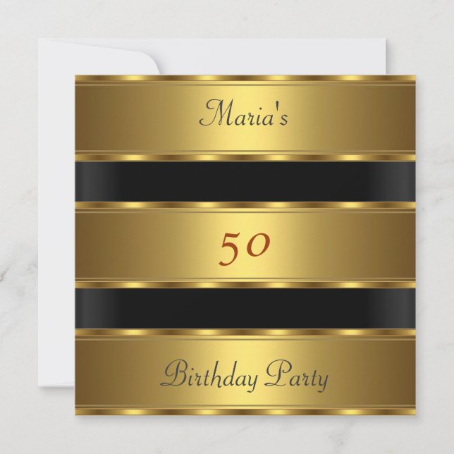 Invitación 50.ª fiesta de cumpleaños Gold Black (Anverso)