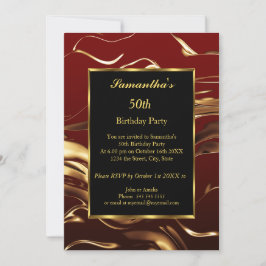 Invitación 50.ª fiesta de cumpleaños Gold Black Burgundy Resu