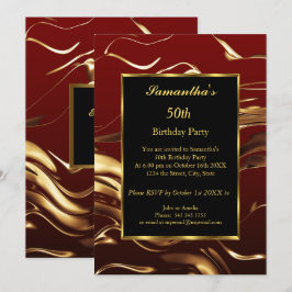 Invitación 50.ª fiesta de cumpleaños Gold Black Burgundy Resu