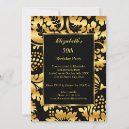 Invitación 50.ª fiesta de cumpleaños Gold Black Floral