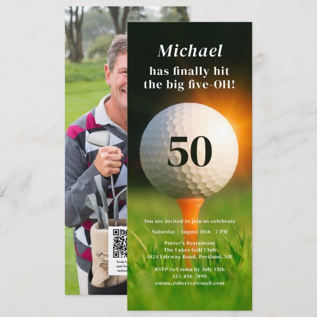 Invitación 50.ª Fiesta de Cumpleaños Golf para Adultos 50.ª F (Anverso / Reverso)