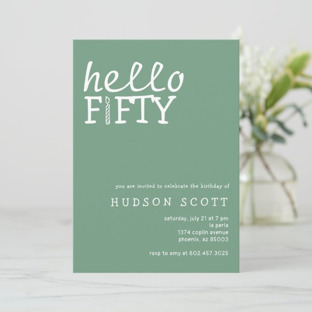 Invitación 50.ª fiesta de cumpleaños Hola a 50 personas de ed (Anverso de pie)