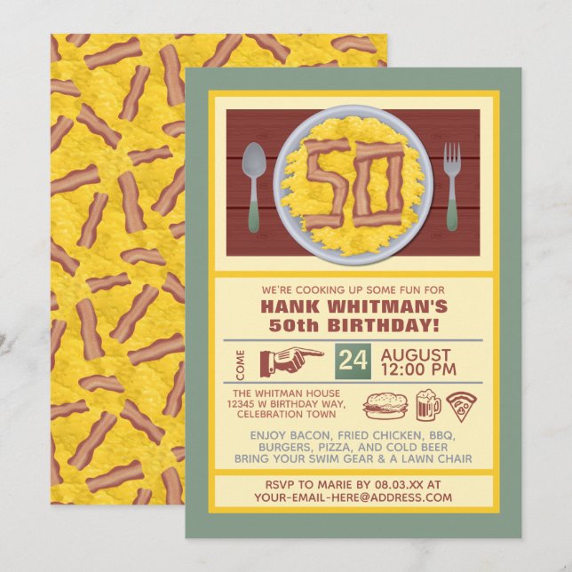 Invitación 50.ª Fiesta de Cumpleaños Hombres Graciosos Tema d (Anverso / Reverso)