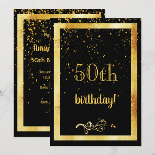 Invitación 50.ª fiesta de cumpleaños marco de oro negro