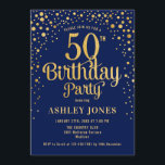 Invitación 50.ª fiesta de cumpleaños - Marina y Oro<br><div class="desc">50.ª Invitación a la fiesta de cumpleaños. Elegante diseño en azul marino y falso oro purpurina. Presenta un diseño elegante de tipo de letra y letra de guión. Mándame un mensaje si necesitas edad personalizado.</div>