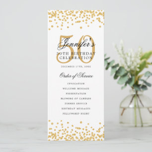Invitación 50.ª fiesta de cumpleaños Menú Gracias Oro
