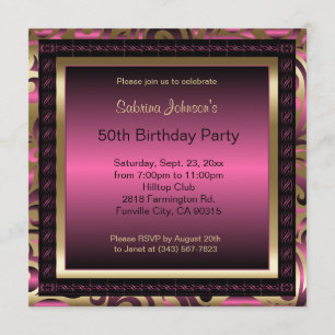 Invitación 50.ª fiesta de cumpleaños Metálico rosa y oro