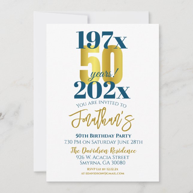 Invitación 50.ª fiesta de cumpleaños moderna (Anverso)