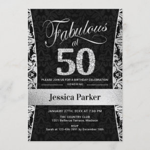 Invitación 50.ª fiesta de cumpleaños - negro plateado