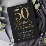 Invitación 50.ª Fiesta de Cumpleaños Negro y Oro<br><div class="desc">50.ª invitación a la fiesta de cumpleaños en negro y oro</div>