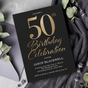 Invitación 50.ª Fiesta de Cumpleaños Negro y Oro