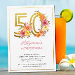 Invitación 50.ª fiesta de cumpleaños número de oro floral 50<br><div class="desc">50.ª invitación a la fiesta de cumpleaños con el número de oro 50 decorado con flores de bonito. Diseño femenino y elegante con acuarelas florales en tonos rosa naranja amarillo y violeta. Perfecto para la celebración de 50 años, almuerzo de cumpleaños primavera o verano, fiesta de té de jardín, etc....</div>