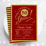 Invitación 50.ª fiesta de cumpleaños - Oro rojo CUALQUIER EDA<br><div class="desc">50.ª invitación a la fiesta de cumpleaños para hombres y mujeres. Elegante carta de invitación en rojo con falso Relieve metalizado de oro purpurina. Caracteriza el tipo de letra del script de tipografía. ¡Salud a 50 años! Se puede personalizar en cualquier año. Perfecto para una celebración de cumpleaños adultos.</div>