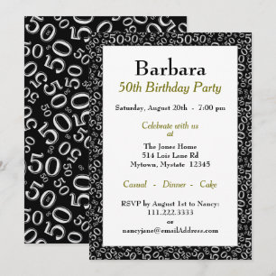 Invitación 50.ª fiesta de cumpleaños Patrón de números blanco