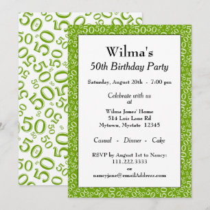 Invitación 50.ª fiesta de cumpleaños Patrón de números verde/