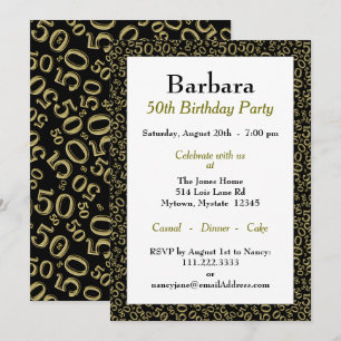 Invitación 50.ª Fiesta de Cumpleaños Patrón Número Negro/Oro