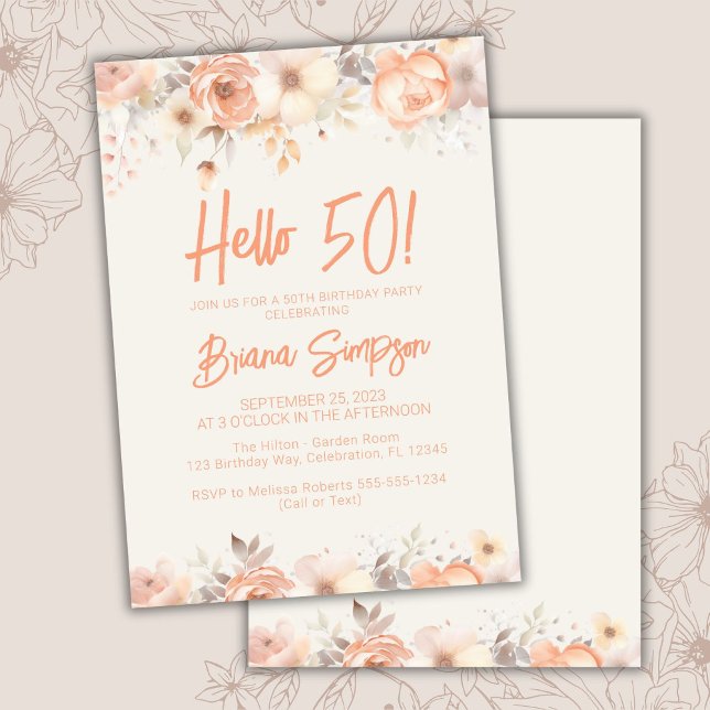 Invitación 50.ª fiesta de cumpleaños Peach Ivory Floral (Subido por el creador)