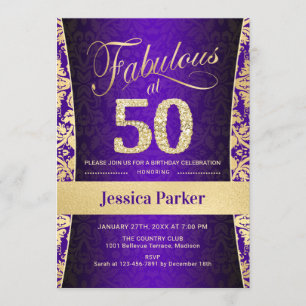Invitación 50.ª fiesta de cumpleaños - Púrpura dorada