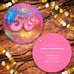 Invitación 50.ª fiesta de cumpleaños Purpurina rosado dorado