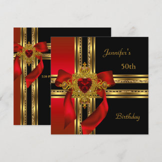 Invitación 50.ª Fiesta de Cumpleaños Red Gold Heart Jewel